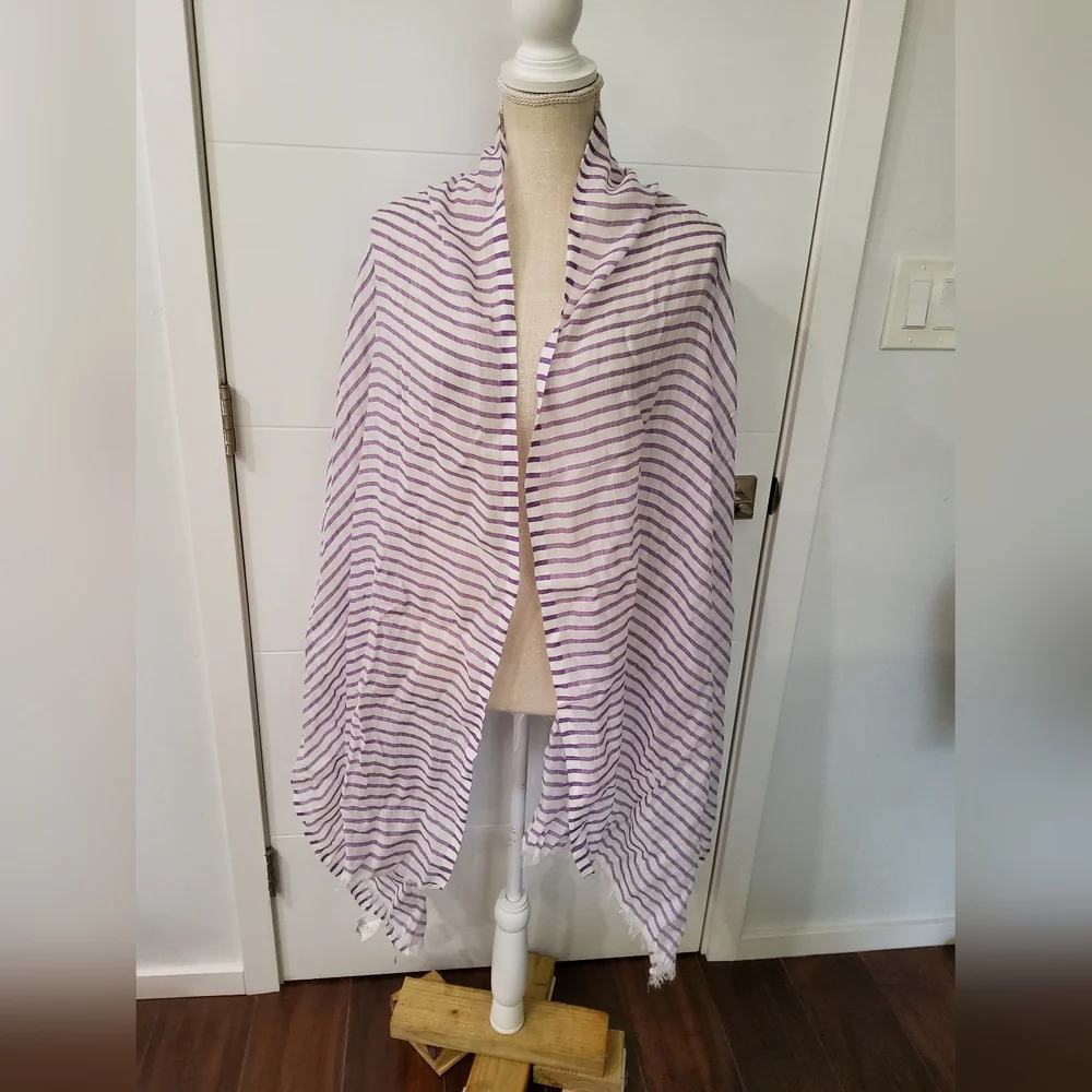 Max Mara Linen Blend Striped Purple and White Scarf